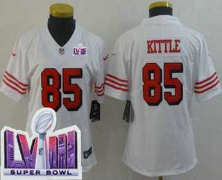 Womens San Francisco 49ers #85 George Kittle Limited White Throwback LVIII Super Bowl Vapor Jersey->->Women Jersey